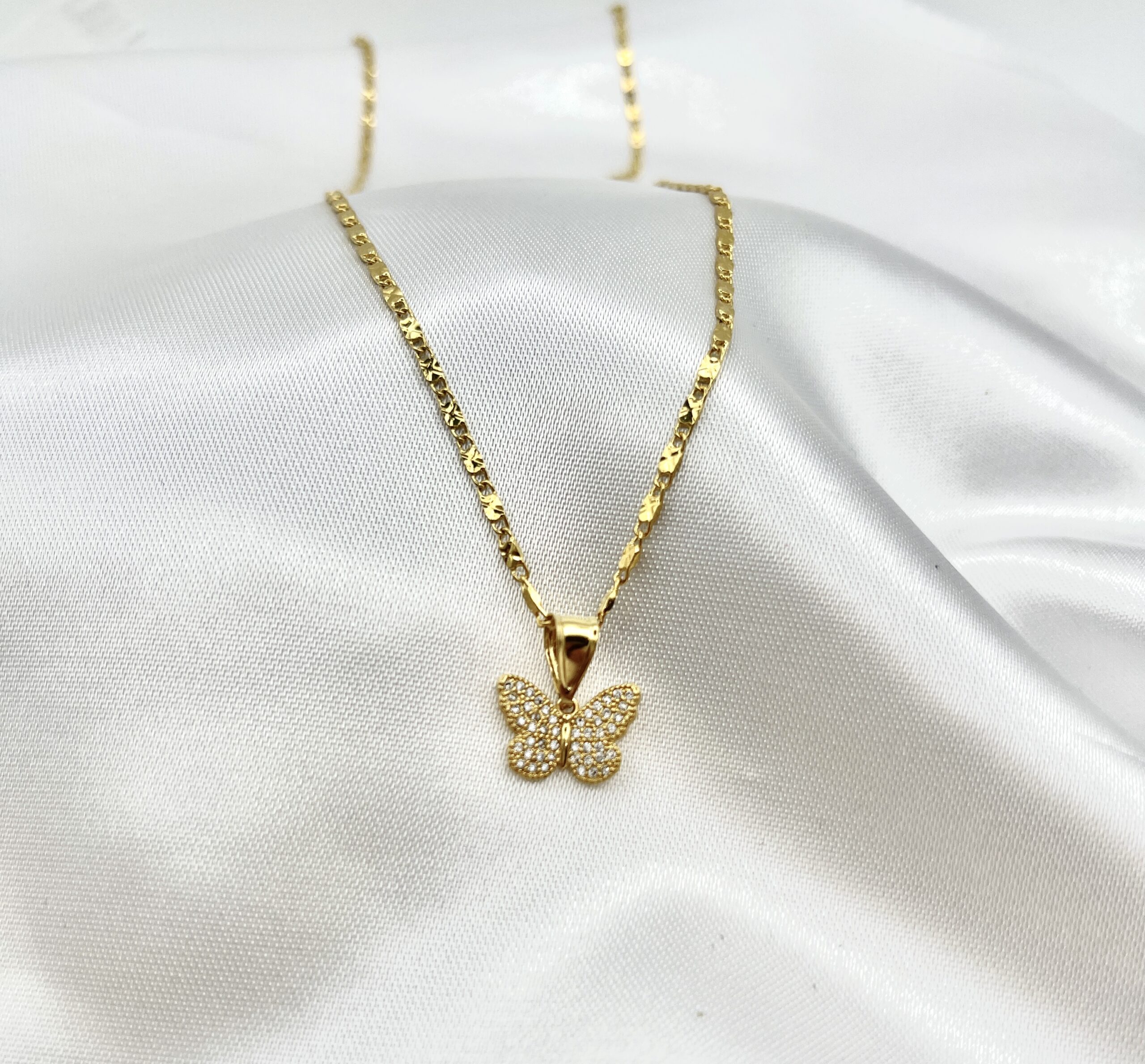 Large Butterfly Diamond Necklace front view / Yellow Gold — J.HERWITT